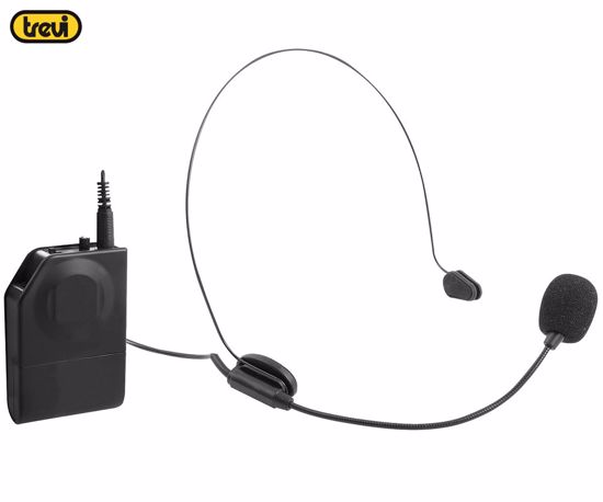 Fotografija izdelka TREVI EM408 UHF brezžični naglavni mikrofon s sprejemnikom, frekvenca UHF 677MHz, domet do 20m, sprejemnik JACK 6.3mm, črn