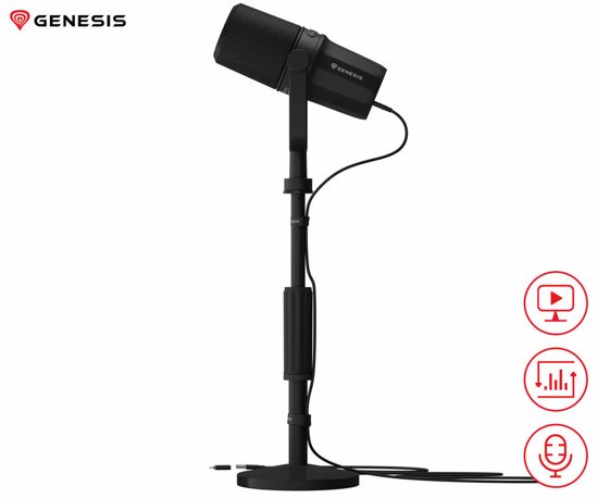 Fotografija izdelka GENESIS RADIUM 750D profesionalni mikrofon, namizni / studijski, 96kHz / 24-bit, gumbi za upravljanje, gumb MUTE / GAIN, konektor XLR / USB Type-C, PC, črn