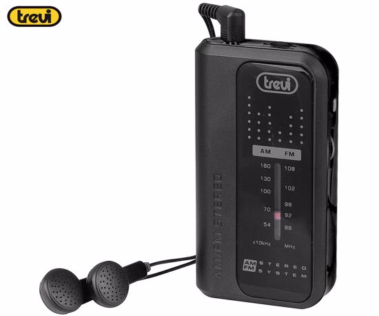 Fotografija izdelka TREVI RA 738 FM mini radijski sprejemnik, FM Radio, zvočnik, prenosen, sponka za namestitev, AUX, +slušalke, črn