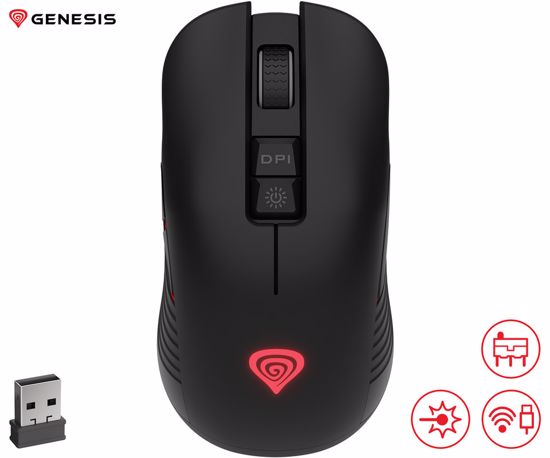 Fotografija izdelka GENESIS ZIRCON 330 brezžična miška, gaming / pisarniška, 3600DPI, USB 2.4GHz / USB Type-C, 7 gumbov, polnilna baterija, Plug & Play, črna