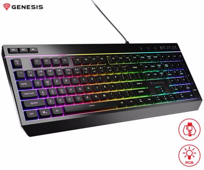 Fotografija izdelka GENESIS RHOD 530 gaming membranska tipkovnica, žična, RGB LED osvetlitev, Anti-Ghosting funkcija, Non-Floating stikala / tipke, spomin, programska oprema, Plug & Play, F1-F12, črna