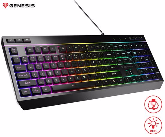 Fotografija izdelka GENESIS RHOD 530 gaming membranska tipkovnica, žična, RGB LED osvetlitev, Anti-Ghosting funkcija, Non-Floating stikala / tipke, spomin, programska oprema, Plug & Play, F1-F12, črna