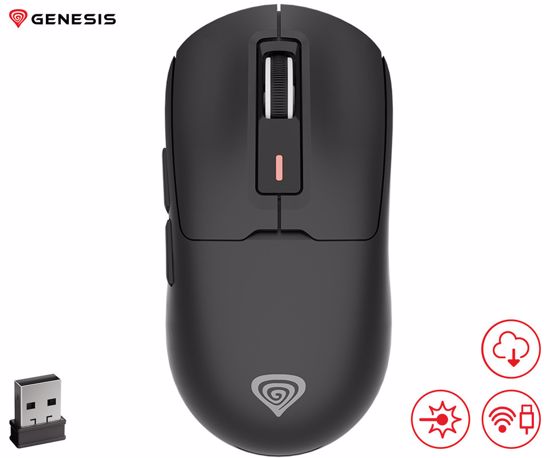 Fotografija izdelka GENESIS ZIRCON 660 brezžična miška, gaming / pisarniška, 12.000DPI, USB 2.4GHz / Bluetooth / USB Type-C, 6 gumbov, polnilna baterija, spomin, programska oprema, Plug & Play, črna (Onyx Black)