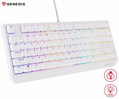 Fotografija izdelka GENESIS THOR 230 TKL gaming mehanska tipkovnica, žična, RGB LED osvetlitev, Hot-Swap tehnologija, Anti-Ghosting, Outemu Red stikala, spomin, programska oprema, Plug & Play, F1-F12, bela