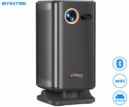Fotografija izdelka BYINTEK UFO P70X prenosni 3D LED DLP projektor, Android, Dual WIFI, Bluetooth, 2GB+32GB, polnilna baterija, 400 ANSI lumnov, samodejni fokus, STEREO zvočniki, max 4K UHD, USB / HDMI, +daljinec, črn