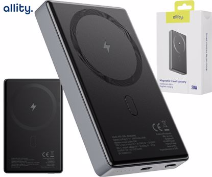 Fotografija izdelka ALLITY APB-300 powerbank polnilna baterija, 10.000mAh, 20W, 1x USB-C, brezžično polnjenje, MagSafe tehnologija, Power Delivery, Quick Charge, Plug&Play, siva