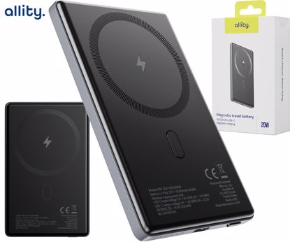 Fotografija izdelka ALLITY APB-300 powerbank polnilna baterija, 5.000mAh, 20W, 1x USB-C, brezžično polnjenje, MagSafe tehnologija, Power Delivery, Quick Charge, Plug&Play, siva