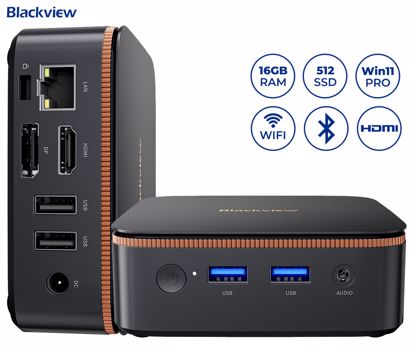 Fotografija izdelka Blackview MP20 namizni mini računalnik, Windows 11 PRO, AMD Ryzen 3 3300U, 16GB RAM, 512GB SSD, WIFI 6, Bluetooth 5.2, Ethernet, 4x USB Type-A, 1x HDMI, 1x DP, 1x minijack, črn