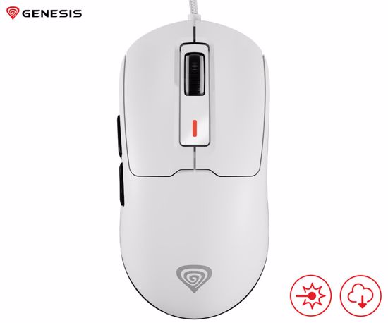Fotografija izdelka GENESIS KRYPTON 660 žična miška, gaming / pisarniška, 12.000DPI, ultra lahka teža, 6 gumbov, RGB LED osvetlitev, spomin, programska oprema, Plug & Play, 180cm kabel, bela (Howlite White)