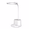 Fotografija izdelka PLATINET PDL008 brezžična namizna LED svetilka, do 250 lumnov, nastavljiva svetlost, upogljiv vrat, vgrajeno stojalo, 2400mAh polnilna baterija, IP20 odpornost, USB, 31.5x14x14cm, bela
