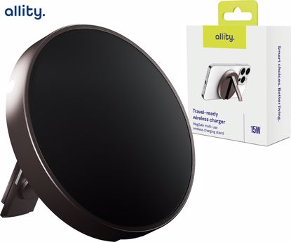 Fotografija izdelka ALLITY AWC-210-15WMS brezžični polnilec / stojalo, univerzalni, 15W brezžično polnjenje, MagSafe tehnologija, nastavljiv naklon, USB-C, priložen kabel, siv (Graphite)