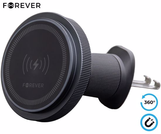 Fotografija izdelka FOREVER MACH-200 magnetni avto nosilec / polnilec za telefon, 2v1, 15W brezžično polnjenje, 360° vrtenje, črn