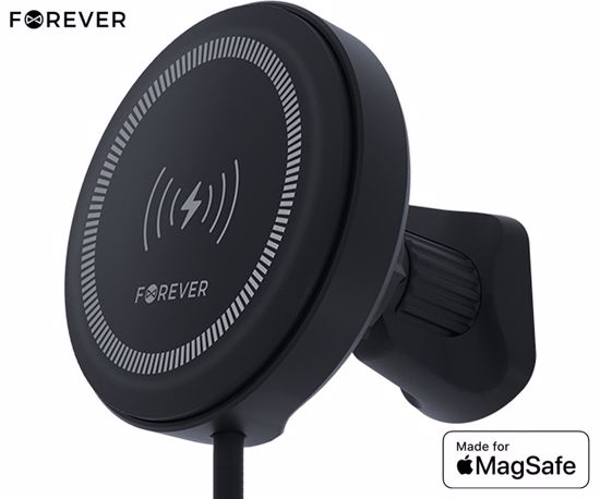 Fotografija izdelka FOREVER MACH-300 magnetni avto nosilec / polnilec za telefon, 2v1, 15W brezžično polnjenje, 360° vrtenje, MagSafe tehnologija, USB Type-C, črn