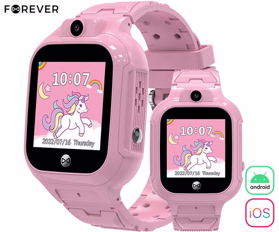 Fotografija izdelka FOREVER See Me! 3 KW-320 otroška pametna ura, VoLTE, 1.4" zaslon, GPS+WiFi+LBS lociranje, video klici, SOS funkcija, Android + iOS, aplikacija, IP65, pedometer, igre, roza (Blush Pink)