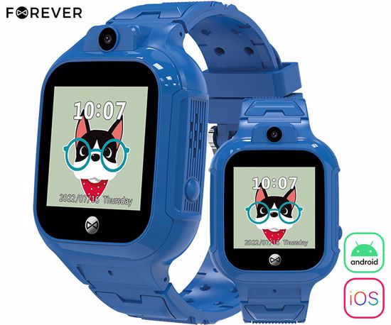 Fotografija izdelka FOREVER See Me! 3 KW-320 otroška pametna ura, VoLTE, 1.4" zaslon, GPS+WiFi+LBS lociranje, video klici, SOS funkcija, Android + iOS, aplikacija, IP65, pedometer, igre, modra (Electric Blue)