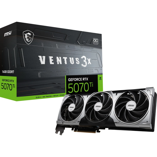 Fotografija izdelka MSI GeForce RTX 5070 Ti  VENTUS 3X OC 16GB GDDR7 (DLSS 4, 3x DisplayPort, 1x HDMI 2.1)