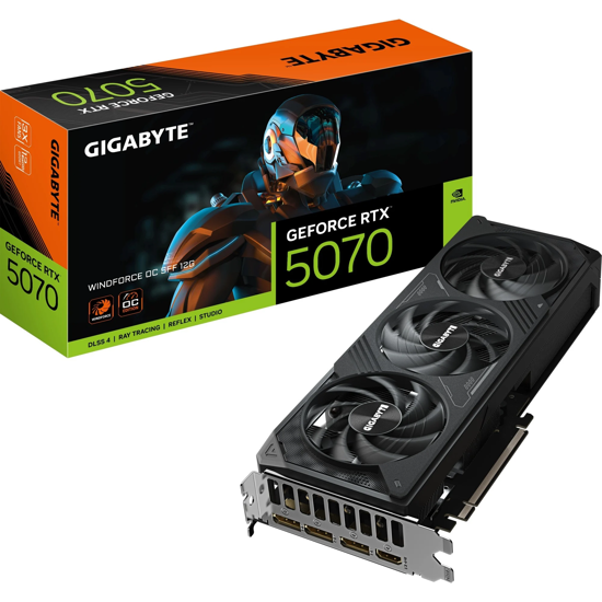 Fotografija izdelka GigaByte GeForce RTX 5070 WINDFORCE OC SFF 12GB GDDR7 (DLSS 4, 3x DisplayPort, 1x HDMI 2.1)