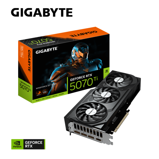 Fotografija izdelka Grafična kartica GIGABYTE GeForce RTX 5070 Ti WINDFORCE OC V2 16G, 16GB GDDR7, PCI-E 5.0