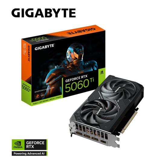 Fotografija izdelka Grafična kartica GIGABYTE GeForce RTX 5060 Ti Windforce MAX OC 8G, 8GB GDDR7, PCI-E 5.0