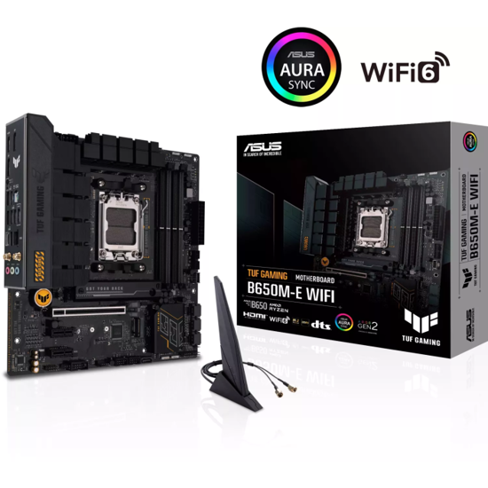 Fotografija izdelka ASUS TUF GAMING B650M-E WIFI, DDR5, SATA3, USB3.2Gen2, DP, 2.5GbE, AM5 mATX