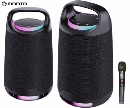 Fotografija izdelka MANTA SPK330B OTUS prenosni KARAOKE zvočnik, Bluetooth 5.3, 120W, TWS, polnilna baterija, RGB LED osvetlitev, USB / AUX / MIC, Google Assistant / Siri, +mikrofon, črn (Phantom Black)