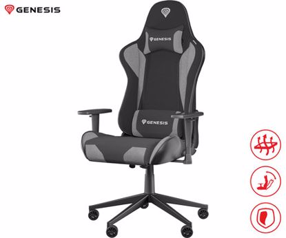 Fotografija izdelka GENESIS NITRO 440 G2 gaming / pisarniški stol, ergonomski, nastavljiva višina / naklon, zibanje, 2x blazina, kolesa CareGLide™, črno siv