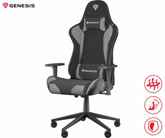 Fotografija izdelka GENESIS NITRO 440 G2 gaming / pisarniški stol, ergonomski, nastavljiva višina / naklon, zibanje, 2x blazina, kolesa CareGLide™, črno siv