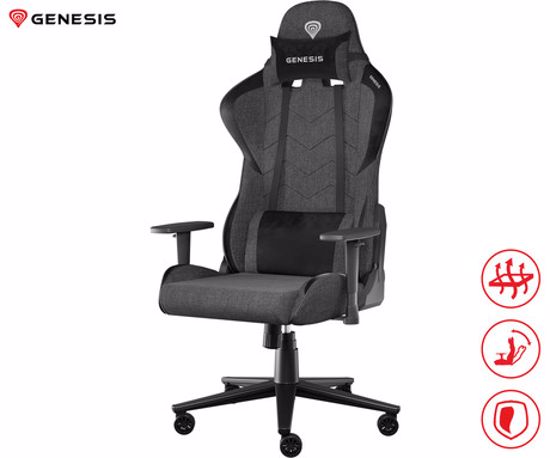 Fotografija izdelka GENESIS NITRO 550 G2 gaming / pisarniški stol, ergonomski, nastavljiva višina / naklon, zibanje, 2x blazina, kolesa CareGLide™, siv