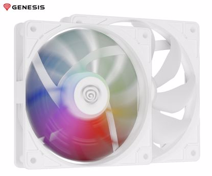 Fotografija izdelka GENESIS OXAL 120 ARGB ventilator za računalnik / ohišje, univerzalni, 120mm velikost, do 1450 RPM, ultra tiho delovanje, blazinice proti vibracijam, ARGB LED osvetlitev, 3-PIN konektor, bel