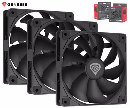 Fotografija izdelka GENESIS OXAL 120 3-PACK ventilatorji za računalnik / ohišje, univerzalni, 120mm velikost, do 1300 RPM, ultra tiho delovanje, blazinice proti vibracijam, 3-PIN konektor, črni