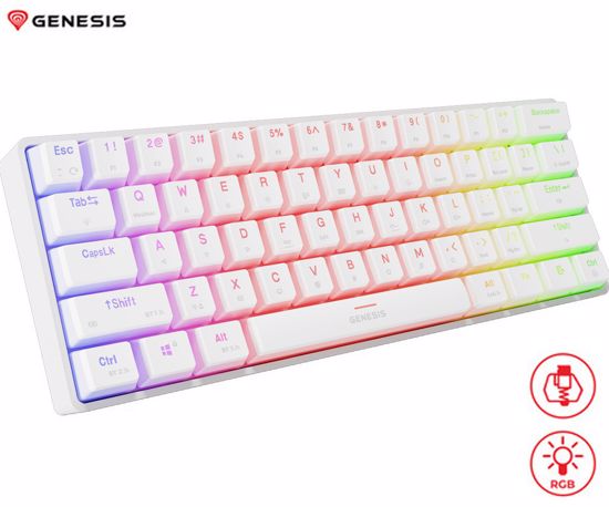 Fotografija izdelka GENESIS THOR 660 G2 gaming mehanska tipkovnica, žična / brezžična, USB 2.4GHz / BT 5.0 / USB-C, baterija, RGB LED, RapidSpeed, Gateron Brown stikala, spomin, programska oprema, Plug & Play, bela