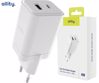 Fotografija izdelka ALLITY ATC-01 GaN polnilec, 45W, 1x USB-C, 1x USB-A, Power Delivery, Quick Charge, polnjenje / napajanje, univerzalna kompatibilnost, Plug&Play, tehnologija GaN, bel